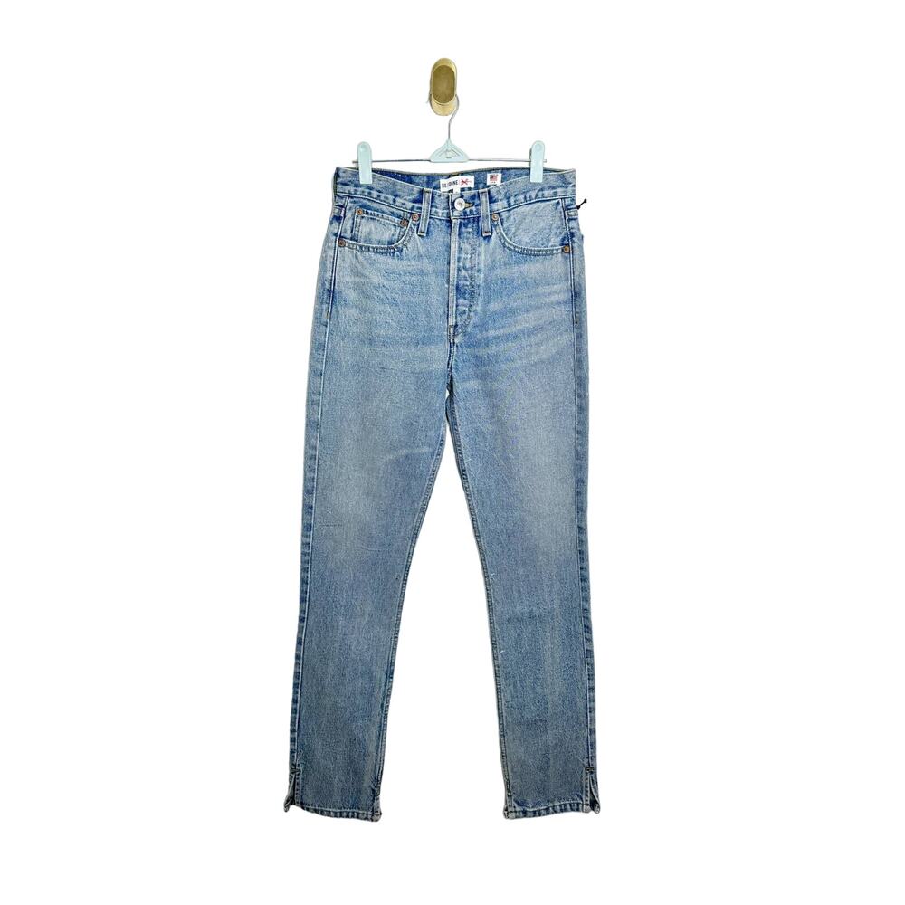 NWT REDONE Originals High Rise Slim Jean Hem Slits Light Wash US 26